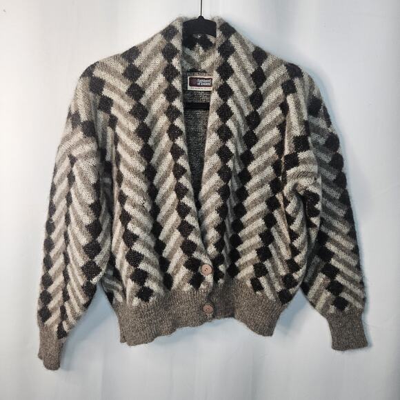 Samband of Iceland Vtg Wool Crop Cardigan Sweater Herringbone Chunky Knit XL - Picture 4 of 9